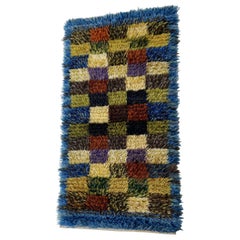 Pequeña alfombra escandinava abstracta de pelo alto Rya Alfombra, Suecia, años 60