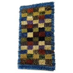 small Abstract Scandinavian High Pile Abstract Rya Rug Carpet, Sweden, 1960s