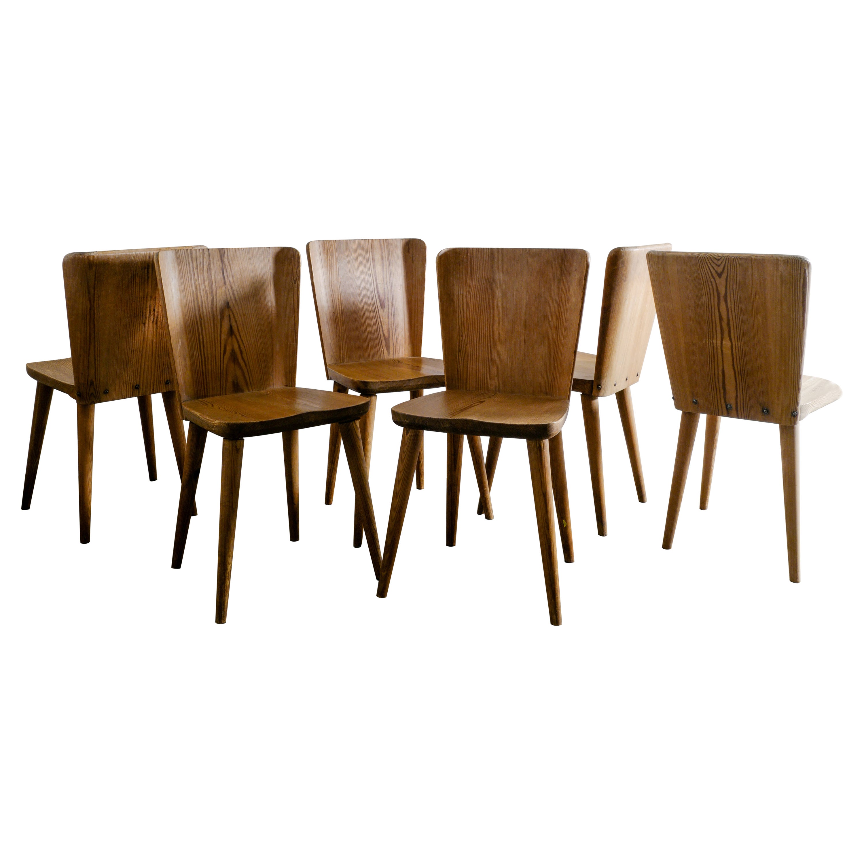 Set of Six Göran Malmvall Dining Chairs in Pine Produced in Sweden, 1940s