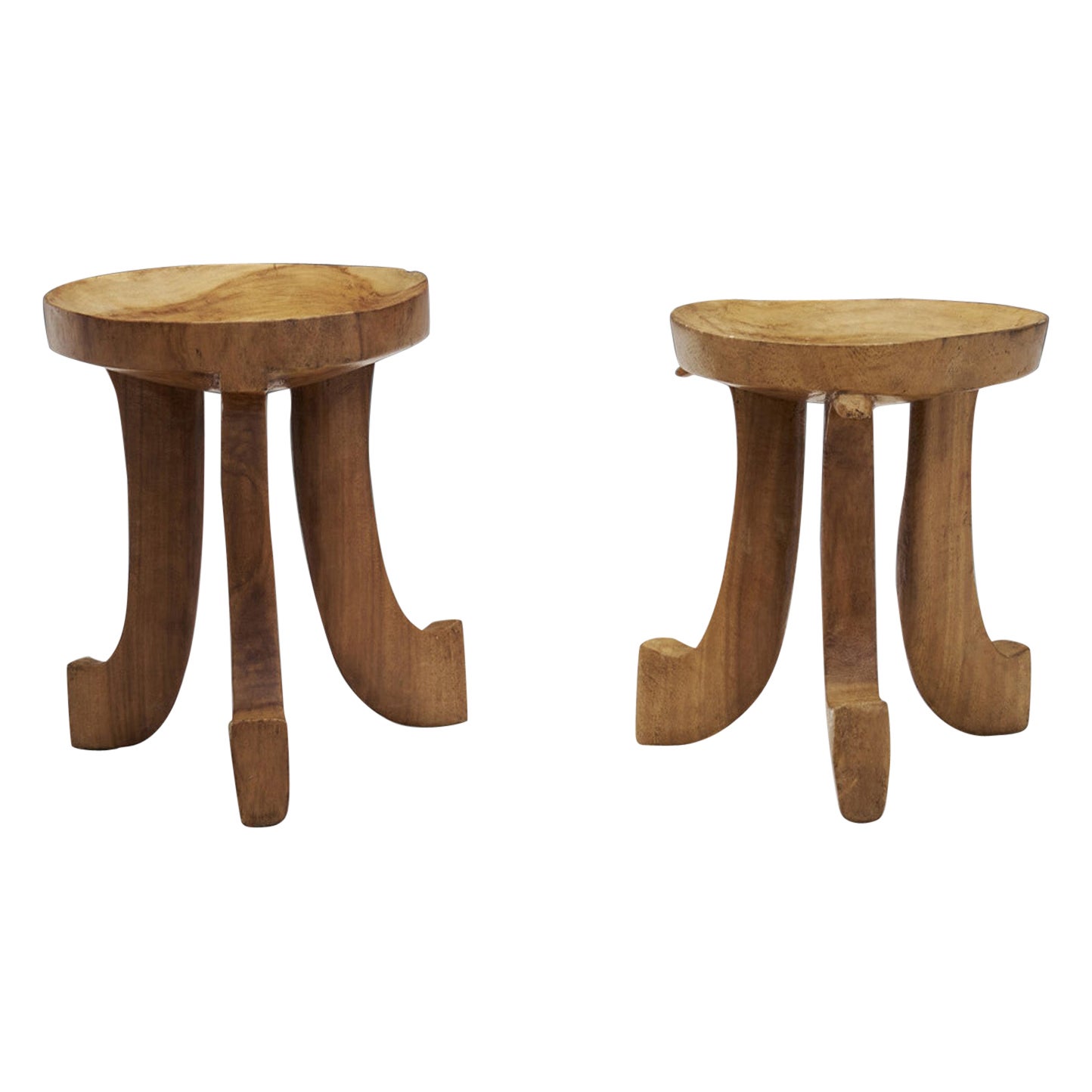 Ethiopian-Style Stool with Scrolled Legs, Norway, First Half of the 20th Century For Sale