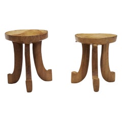 Used Ethiopian-Style Stool with Scrolled Legs, Norway, First Half of the 20th Century