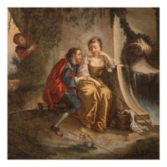 18th Century Oil on Canvas French Antique Painting Gallant Scene, 1780