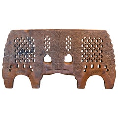 Spanish Hand-Carved Wooden Yoke for Two Animals with Openwork Decoration