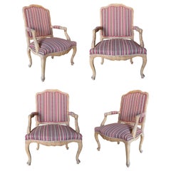 Vintage 1970s Set of Four Upholstered Wooden & Wicker Armchairs