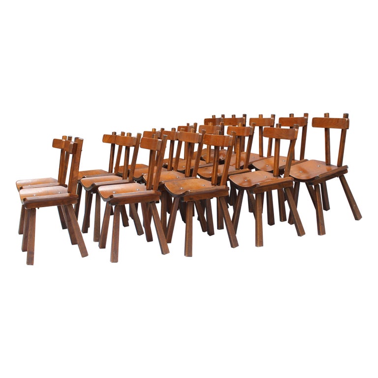 18 French 1960s Solid and Laminated Wood Chairs For Sale at 1stDibs
