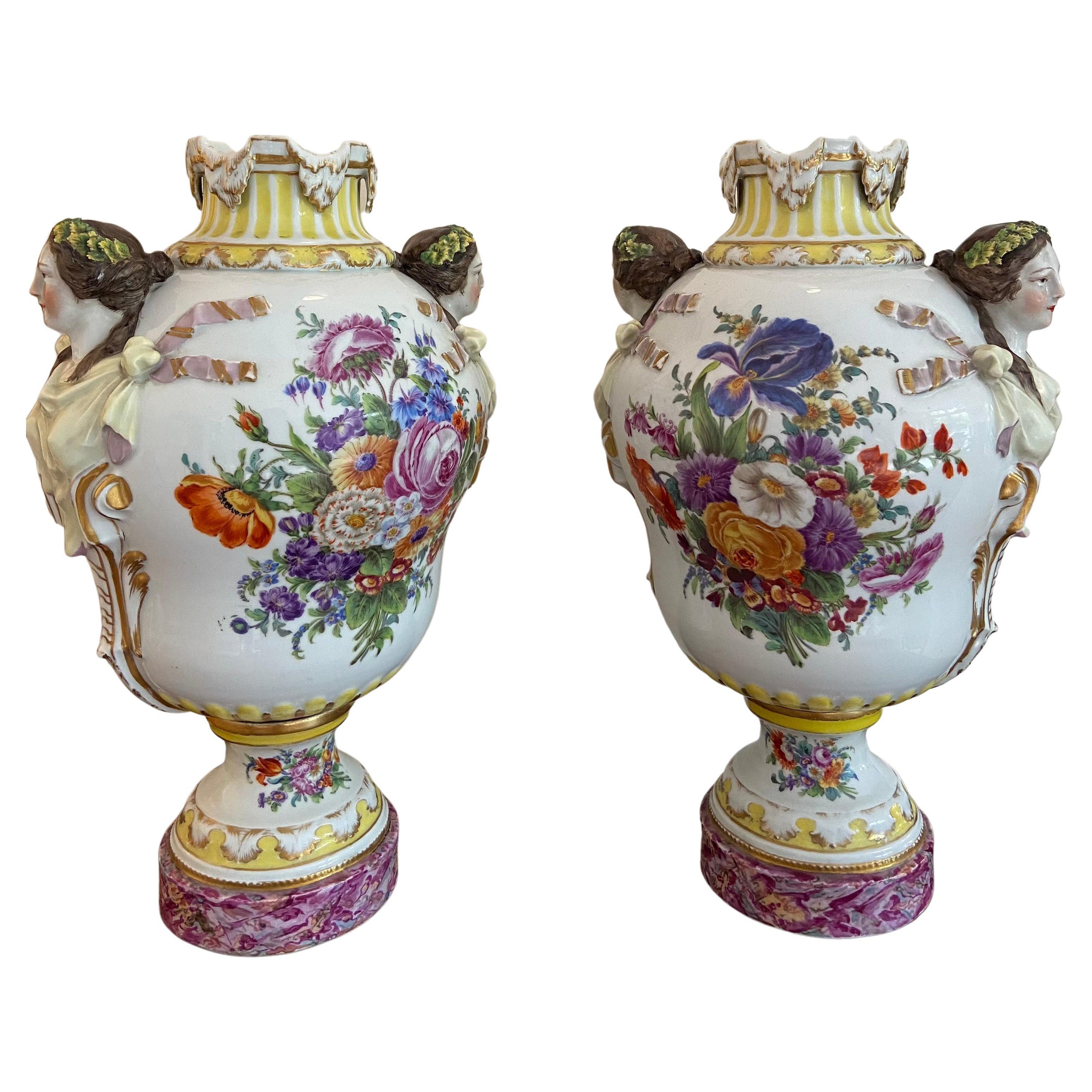 Pair of Important Porcelain Vases with Female Heads by Augustus Rex for Meissen For Sale