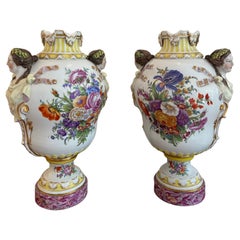 Antique Pair of Important Porcelain Vases with Female Heads by Augustus Rex for Meissen