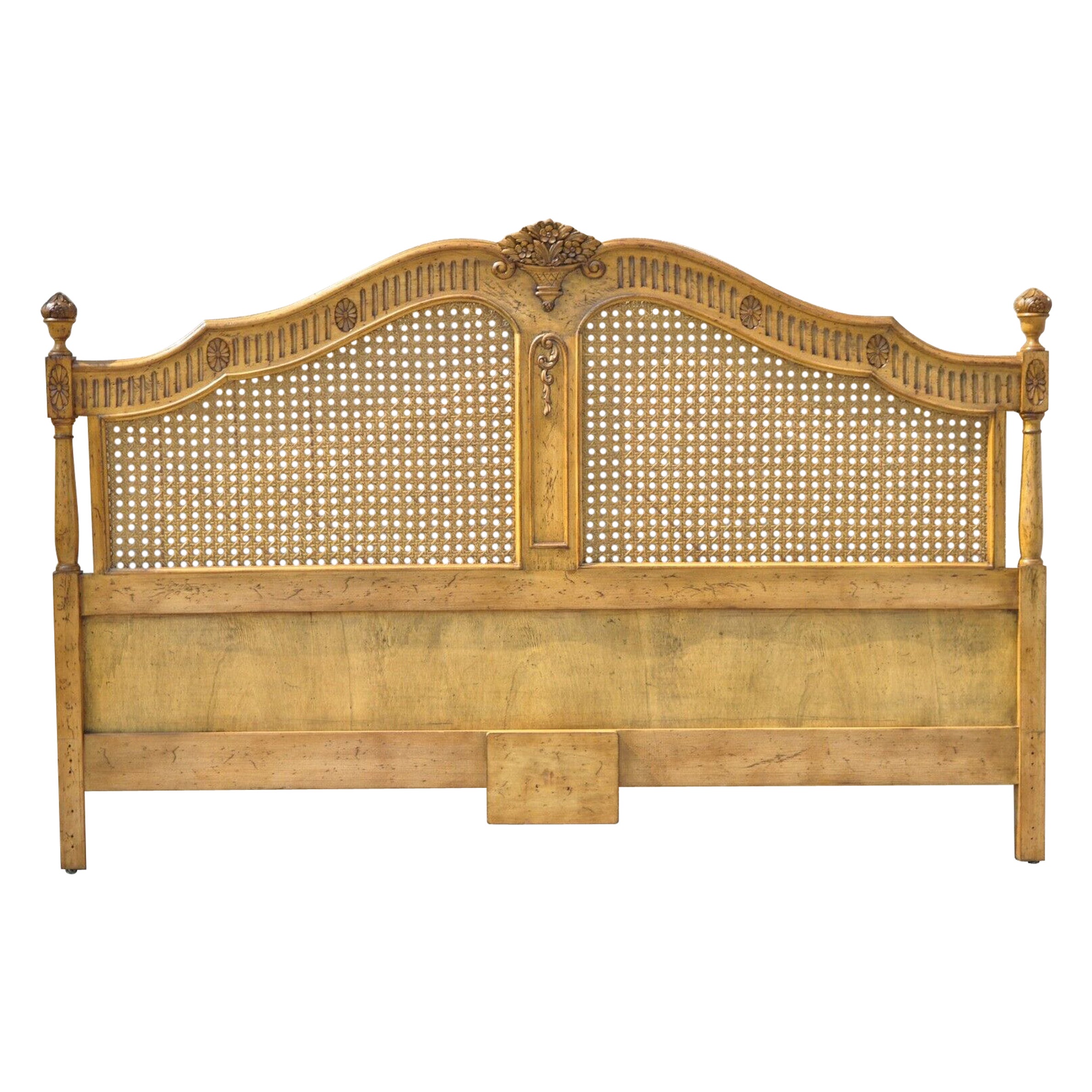 French Country Provincial Style Cane Panel King Size Bed Headboard attr. Karges