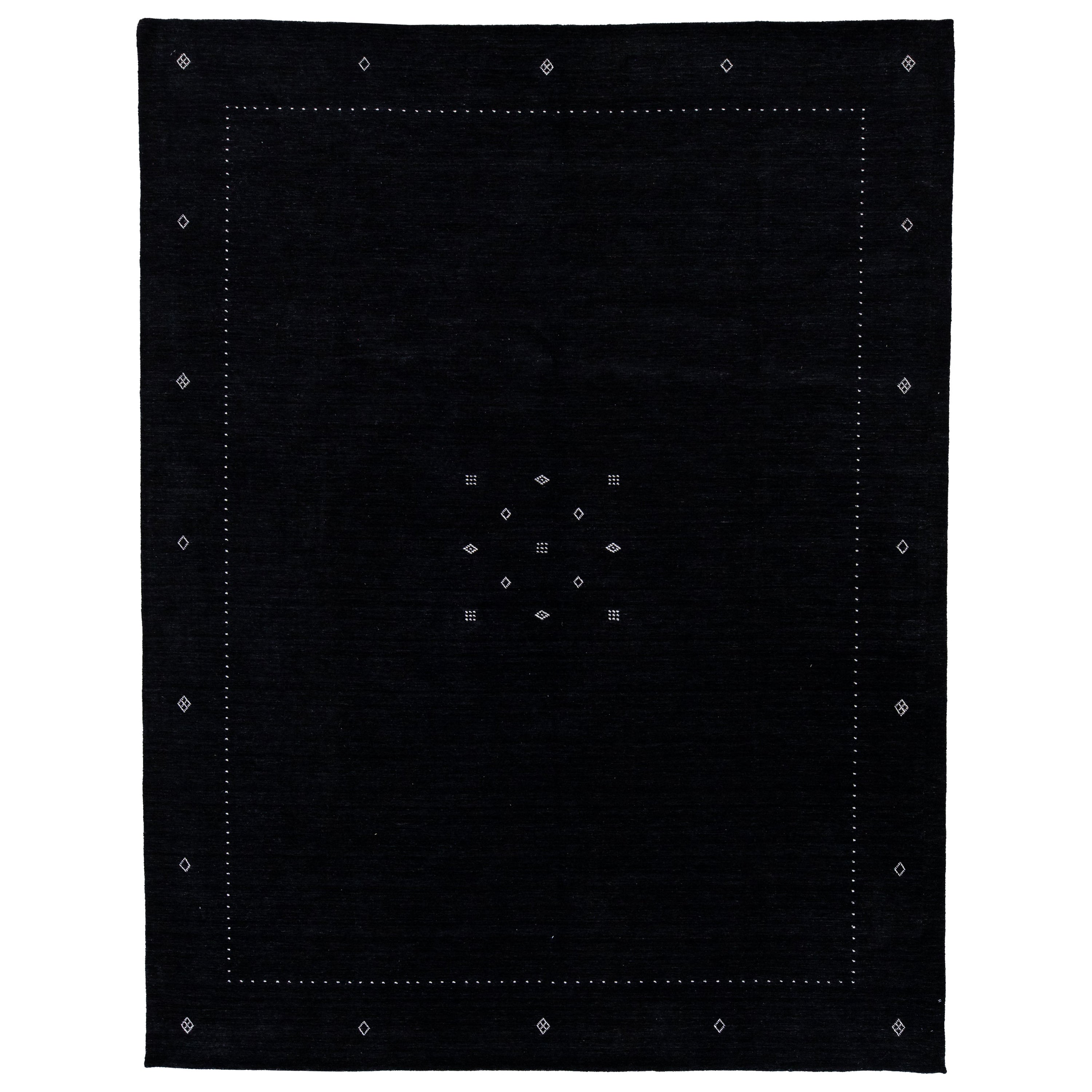  Modern Gabbeh Style Black  Handmade MInimalist Wool Rug For Sale