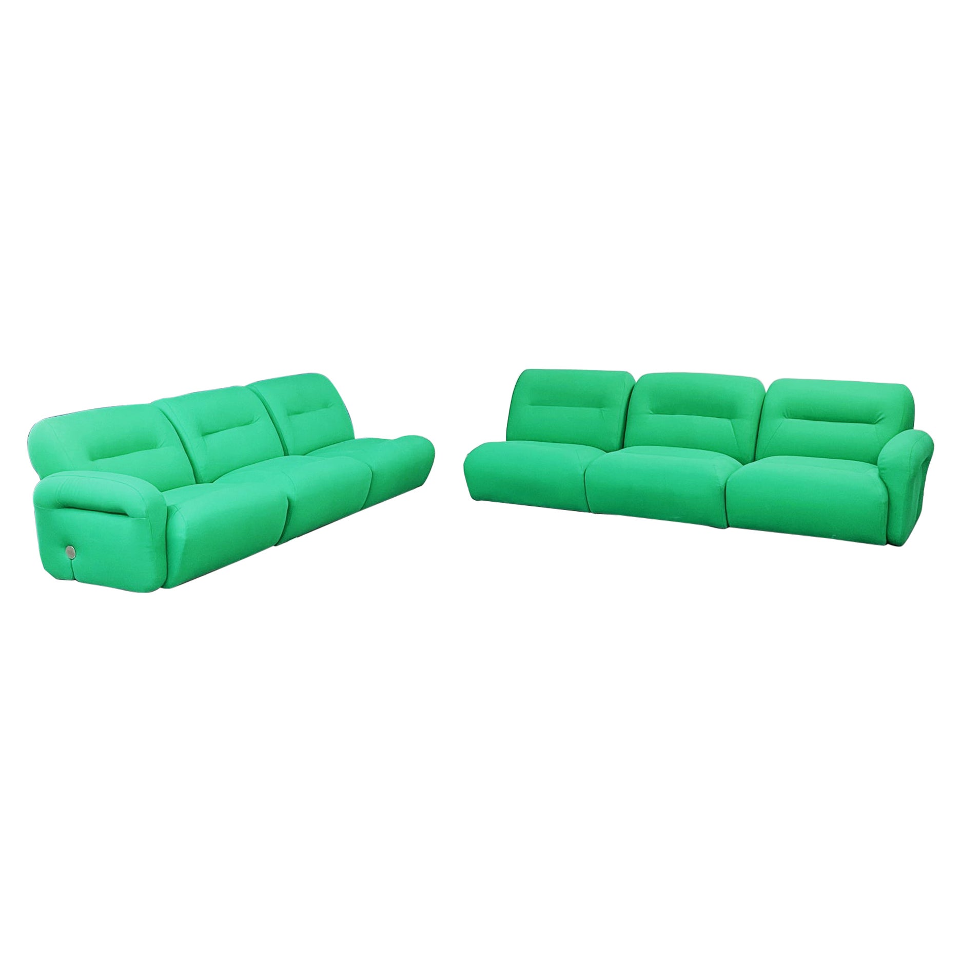 Italian Space Age Modular Sofa in Green Fabric with Metal Insert, 1970s For Sale