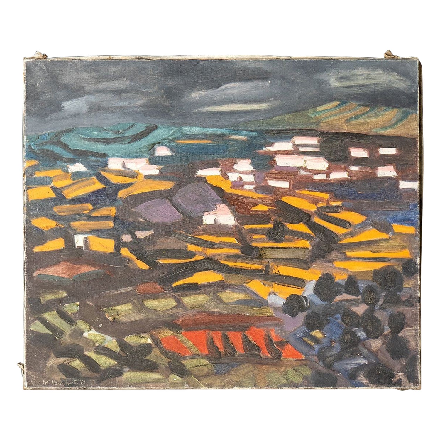 Vintage Original Oil on Canvas Painting Bold Expressionist Landscape, 1960s For Sale