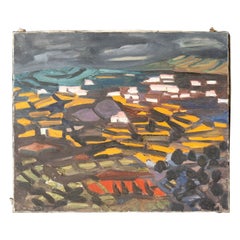 Peinture à l'huile sur toile originale d'un paysage expressionniste audacieux, années 1960