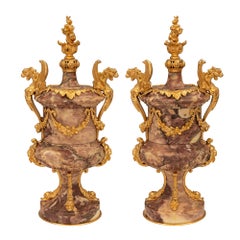 Pair Of French 19th Century Renaissance St. Ormolu And Marble Urns