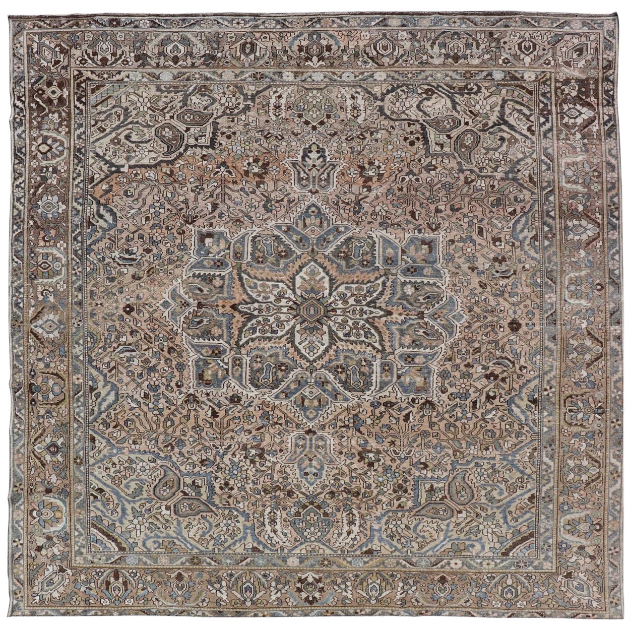 Square Antique Persian Bakhtiari Rug with Central Medallion Design For Sale