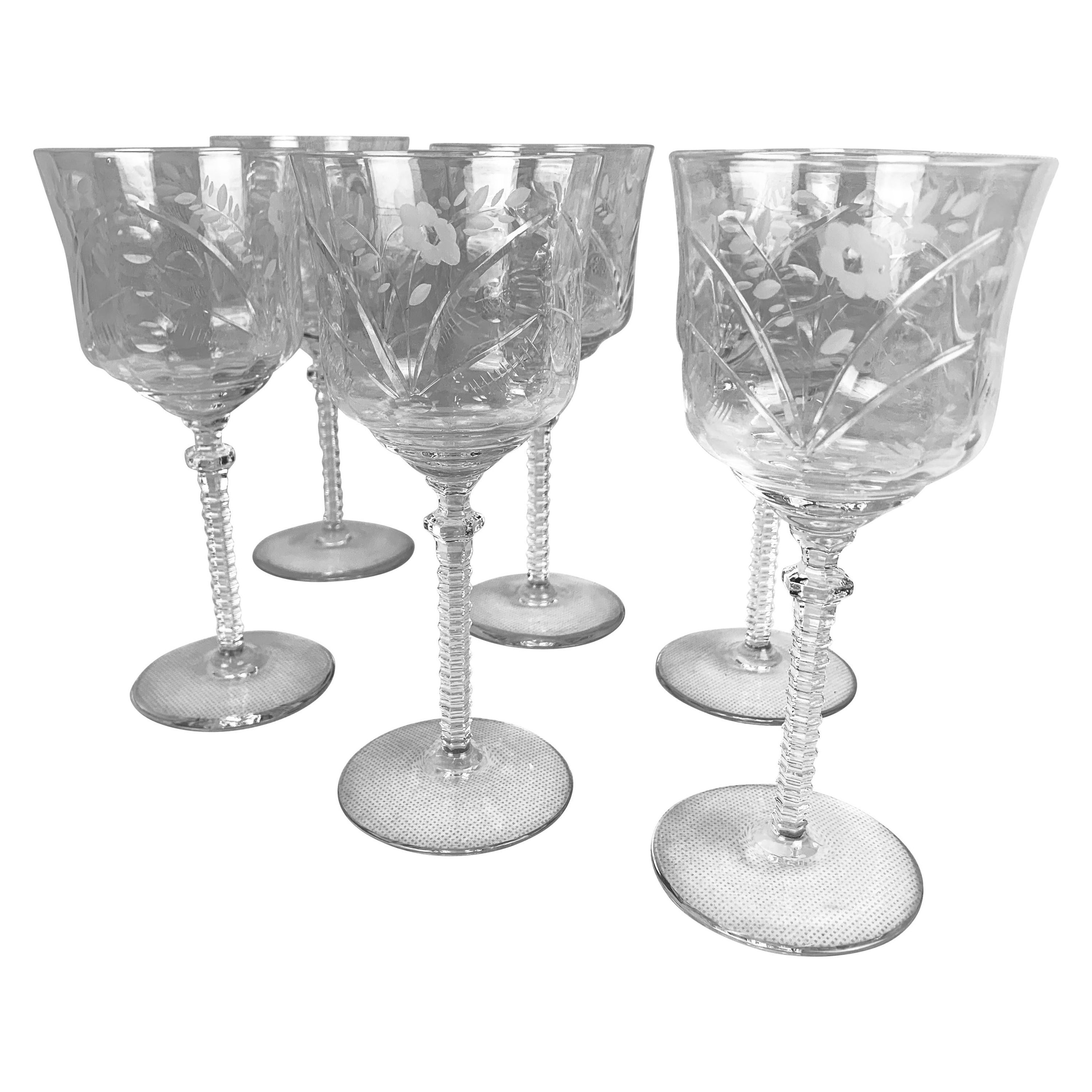 Rock Sharpe's Wine Glasses in the "Burleigh” Pattern- set of 6 For Sale