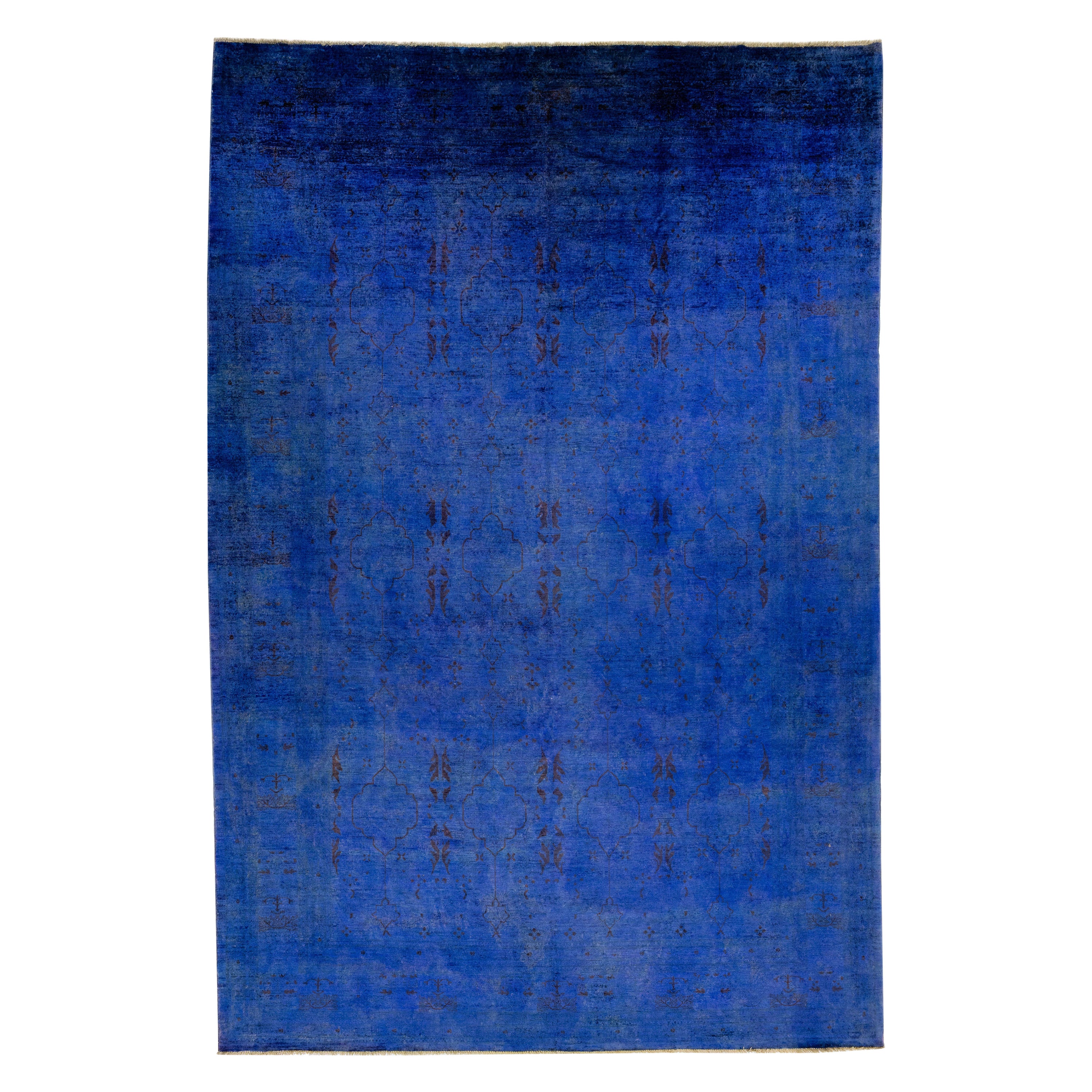 Green Vintage Persian Overdyed Handmade Allover Wool Rug For Sale at