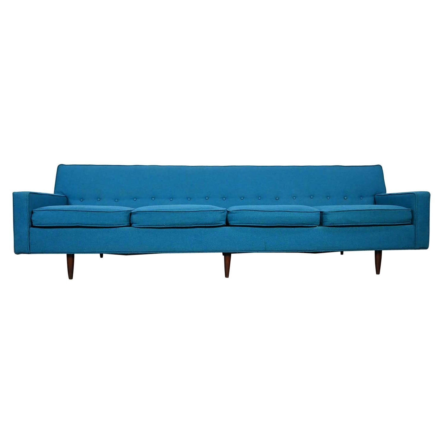 Mid-Century Modern Turquoise Lawson 4 Cushion Sofa Attr Milo Baughman James Inc. For Sale