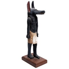 Carved and Painted Cedar Anubis Ancient Egyptian Statue