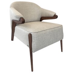 Osa Upholstered Armchair in Walnut Frame and Golden Fabric