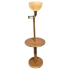 Mid Century Rattan Swing Arm Floor Lamp w/ Drink Stand