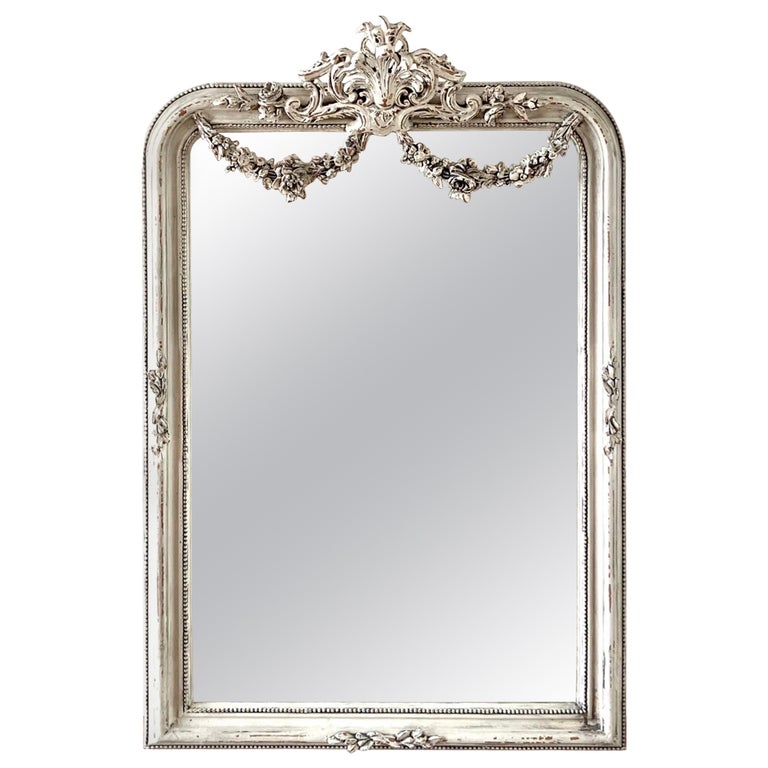 Painted French Style Mirror with Rose Swags For Sale at 1stDibs
