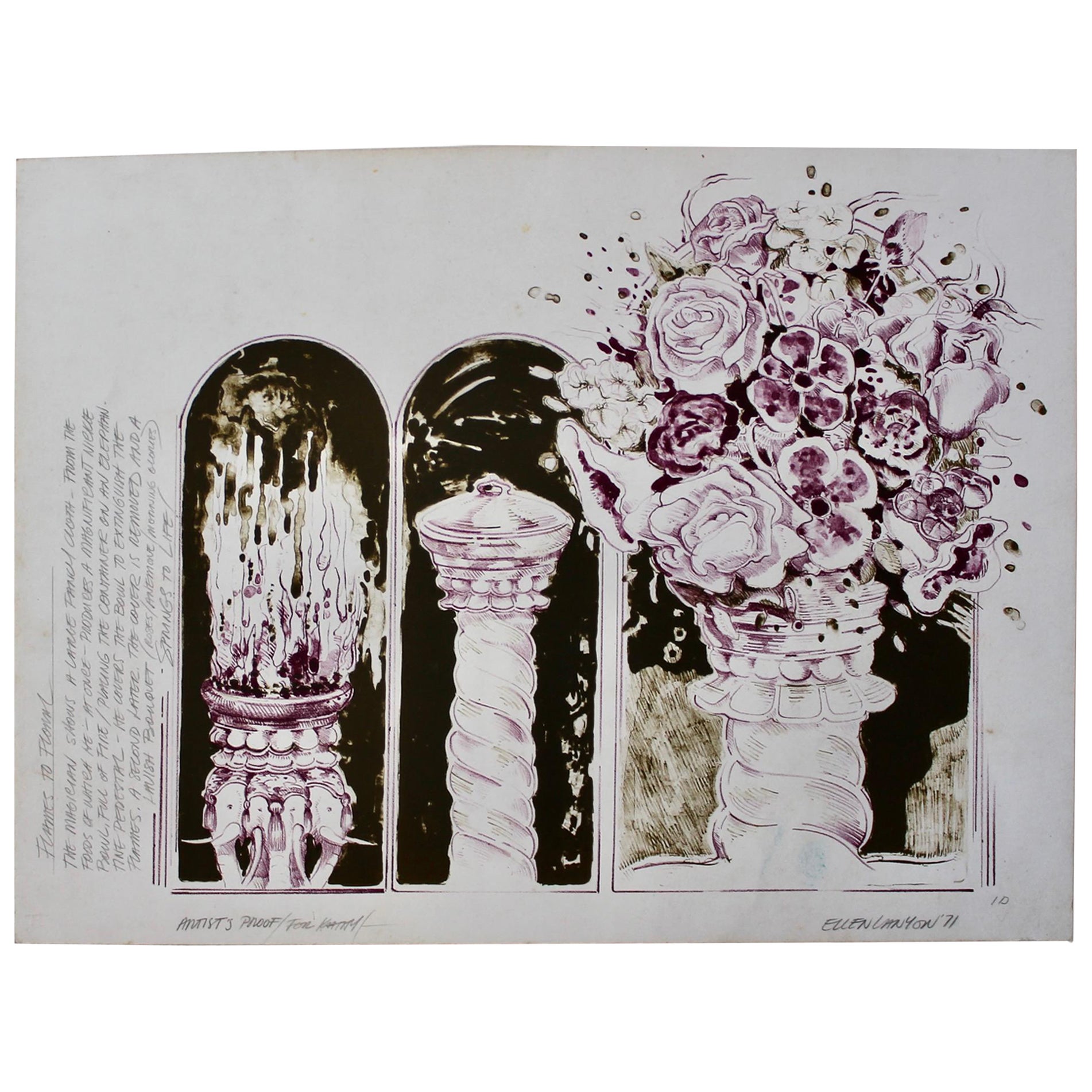 Ellen Lanyon '1926-2013' "Flames to Floral" annotated Landfall Press Lithograph