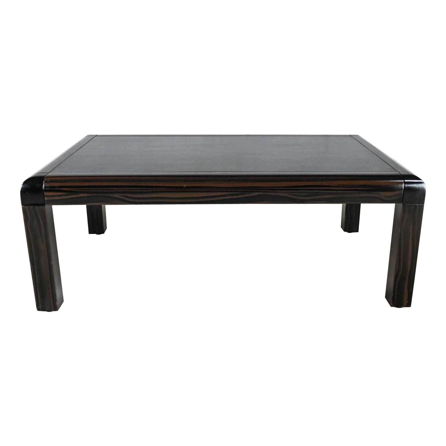 Modern Coffee Table Black & Faux Lacquer Black Leather Top Signed Karl Springer