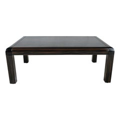 Modern Coffee Table Black & Faux Lacquer Black Leather Top Signed Karl Springer