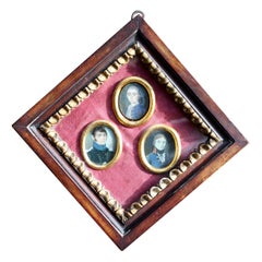 Antique 19thC Italian School Trio of Portrait Miniatures of Officers Watercolour Gouache