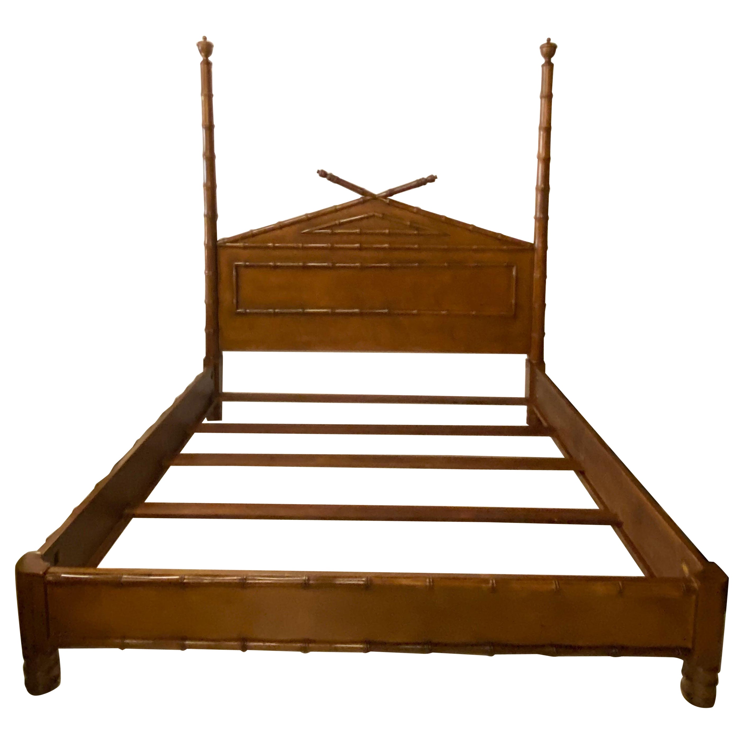 Vintage Palm Beach Faux Bamboo Chinese Chippendale Wood Bed Headboard King Size 