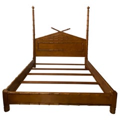 Chinesisches Chippendale-Holz-Bett-Kopfteil in King Size, Palm Beach Faux Bamboo, Vintage 