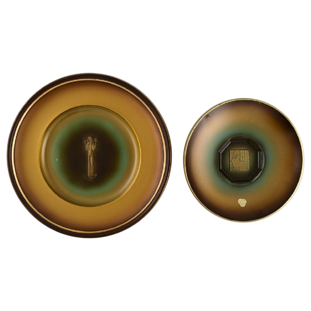 Zicu, Sweden, Two Art Deco Dishes / Bowls in Patinated Metal For Sale