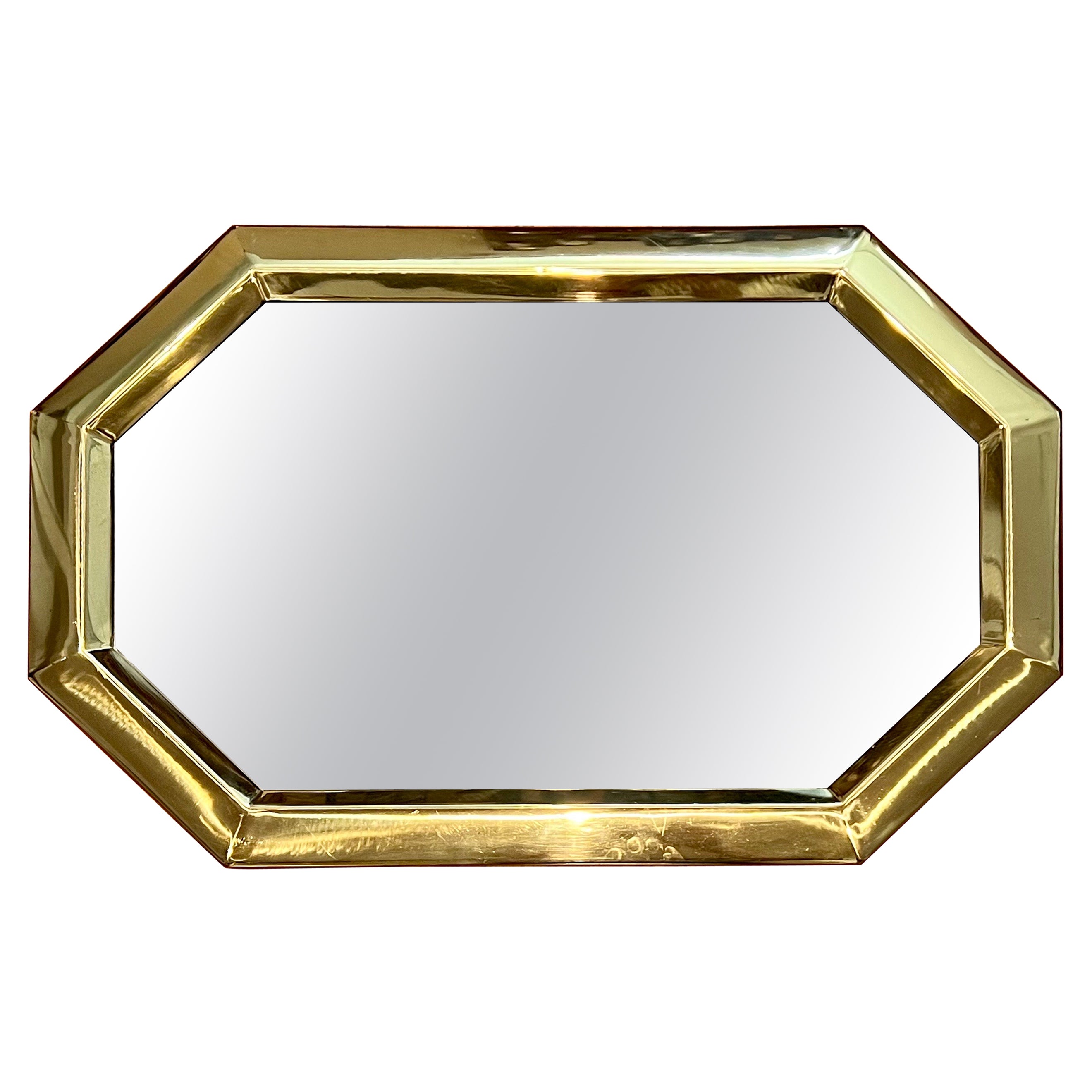 Italian Post Modern Brass Polished Wall Mirror For Sale