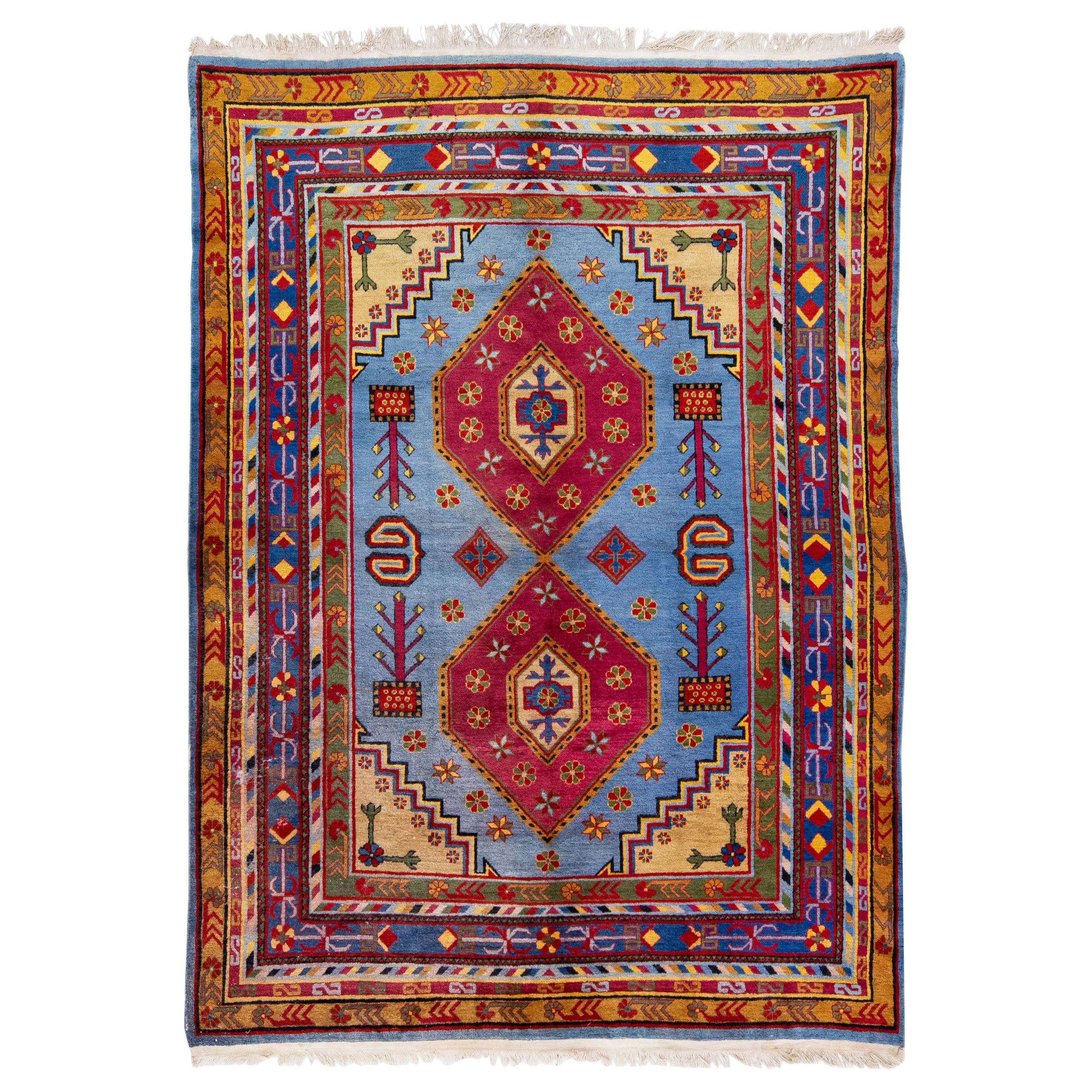 Multicolor Vintage Khotan Handmade Persian Wool Rug For Sale