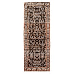 Vintage Persian Malayer Brown Handmade Wool Runner with Allover Design