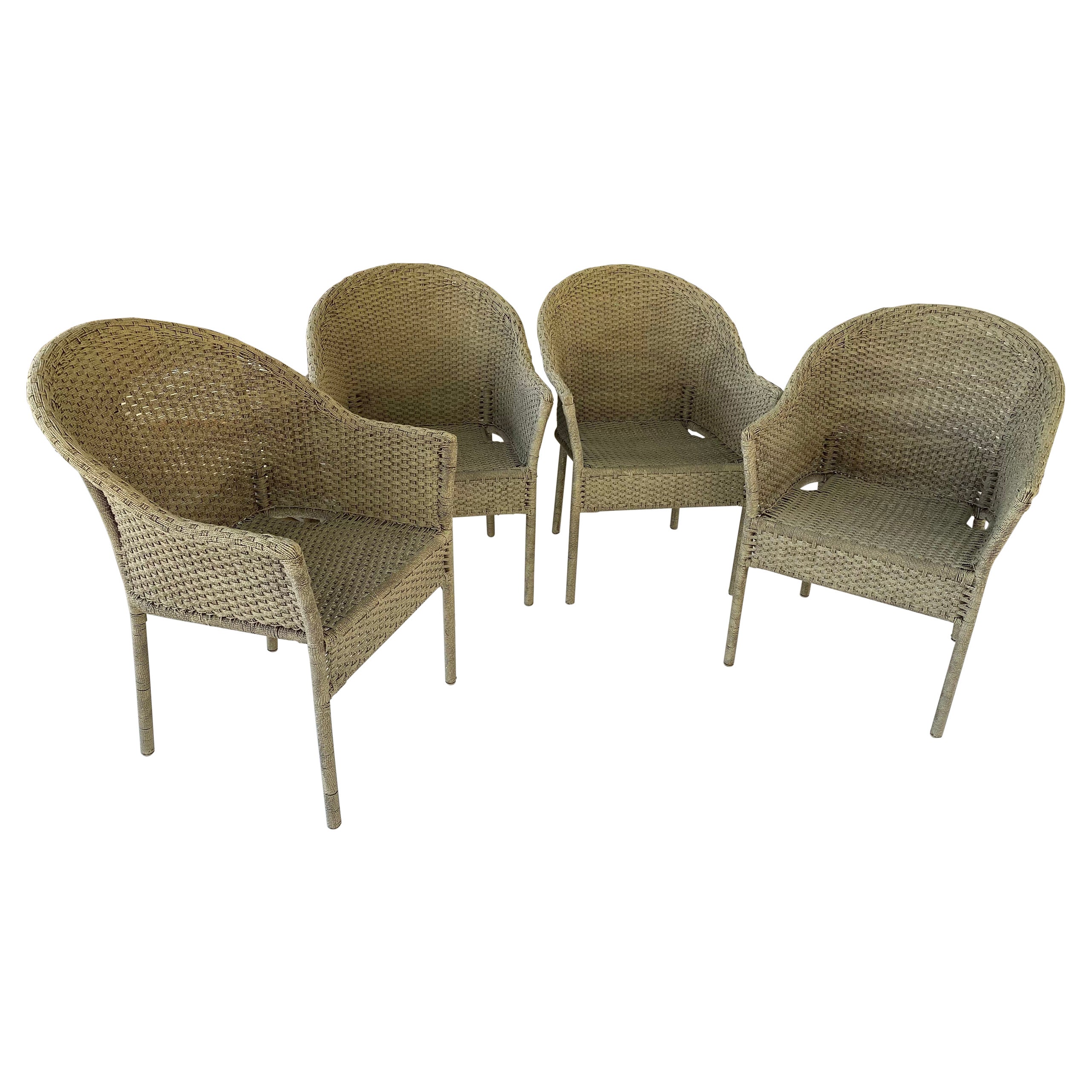 Set of 4 Outdoor Garden Woven Dining Arm Chairs