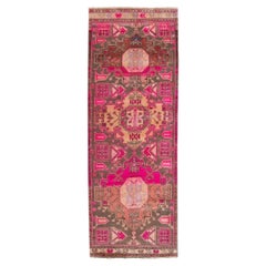 Pink Vintage Persian Malayer Handmade Wool Runner with Tribal Design