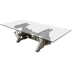 Conference Table Vintage Industrial Adjustable Cast Iron and Glass Dining 4