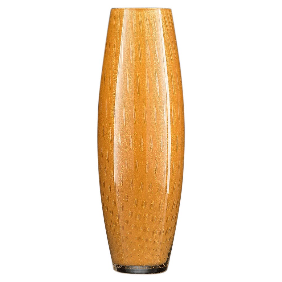 Vase Mocenigo Slim Small, Muranese Glass, Gold 24-Karat and Orange, Italy