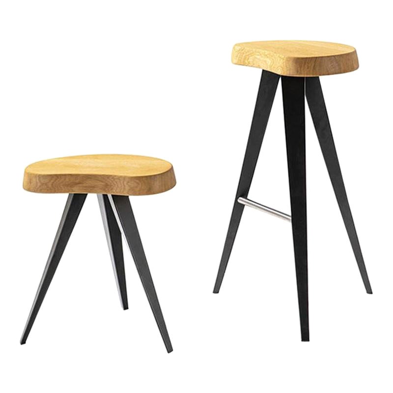 Charlotte Perriand Set of Two Mexique Stools, Wood and Metal by Cassina For Sale