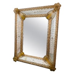 1950s Italian "Velti VM" Murano Mirrored Glass Etched Table or Wall Mirror