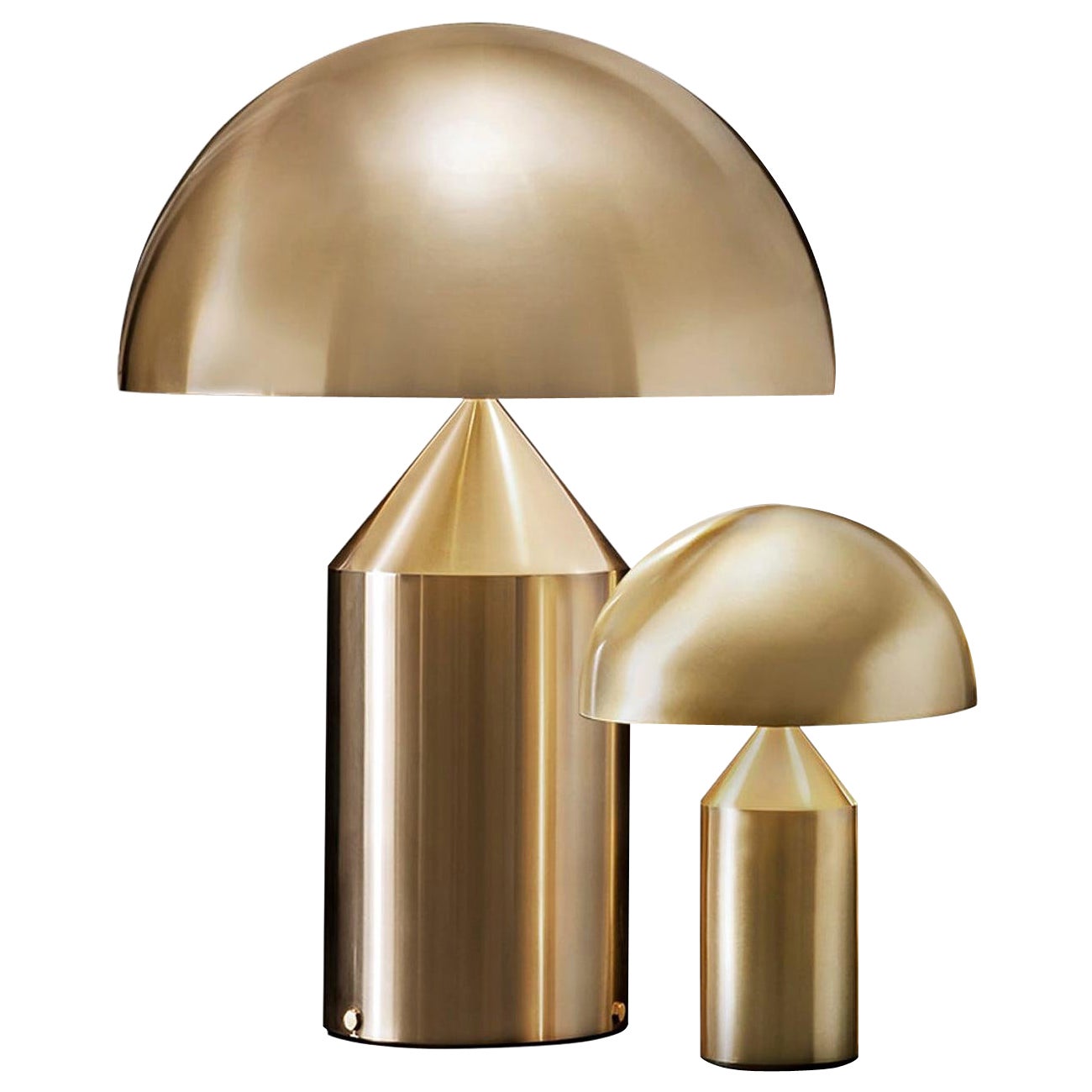 Set von „Atollo“ Große und kleine Gold-Tischlampe entworfen von Vico Magistretti