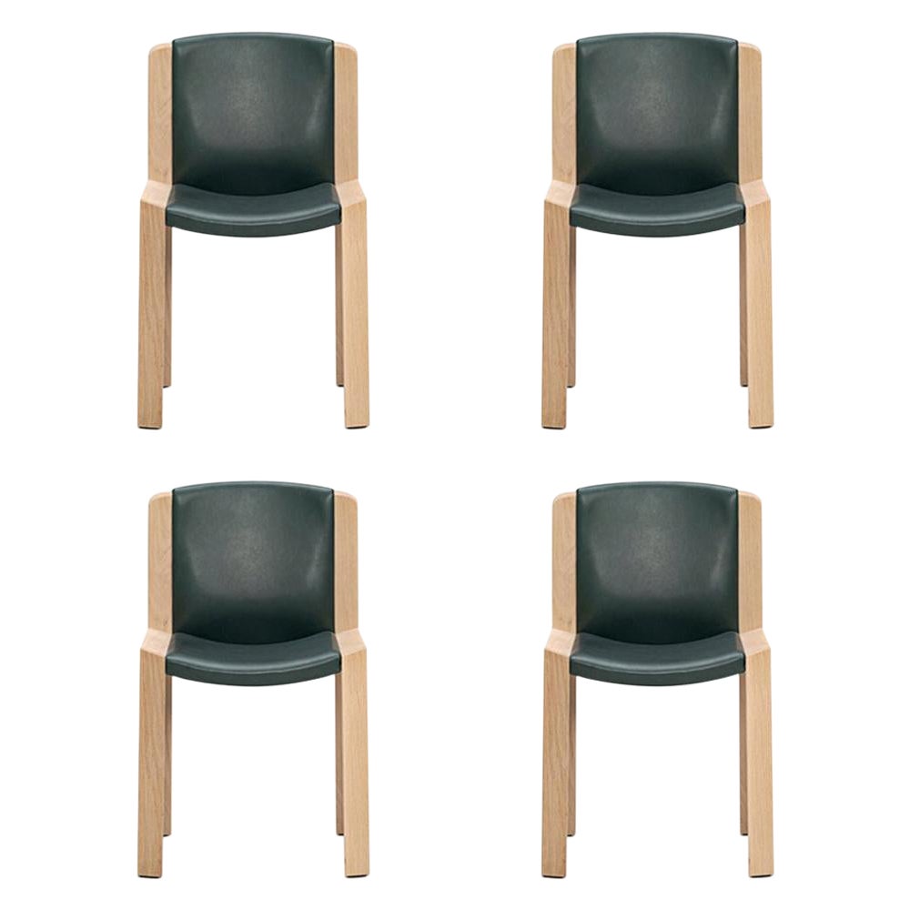 Set of Four Joe Colombo 'Chair 300' Wood and Sørensen Leather by Karakter For Sale