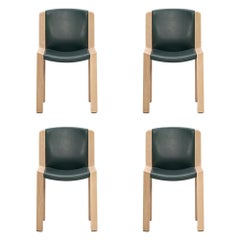 Set of Four Joe Colombo 'Chair 300' Wood and Sørensen Leather by Karakter