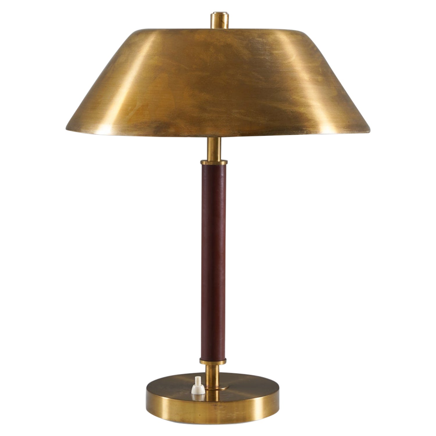 Scandinavian Midcentury Table Lamp in Brass and Leather by Falkenbergs For Sale