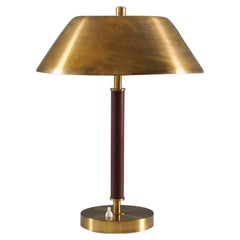 Scandinavian Midcentury Table Lamp in Brass and Leather by Falkenbergs