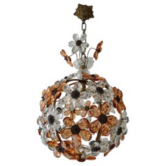 Lustre en cristal clair et fleurs de pêche de la Maison Baguès, C 1920