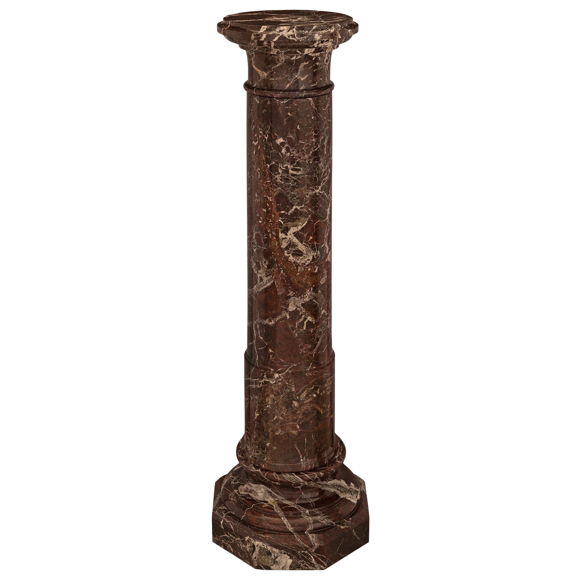 Italian 19th Century Rosso Levanto Marble Pedestal Column