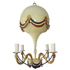 Vintage Mid-Century French Flag Tole Hot Air Balloon Chandelier, circa 1950