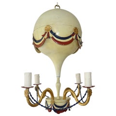 Mid-Century French Flag Tole Hot Air Balloon Chandelier, circa 1950